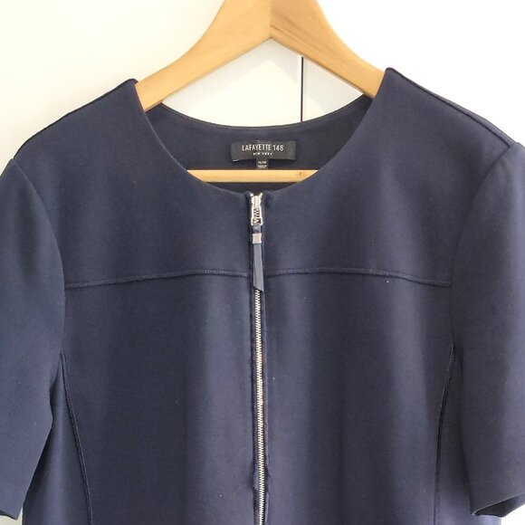 Lafayette 148 New York Demi Punto Milano Zip-Up Dress Navy Blue Size XL - Picture 2 of 11